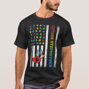 Autism Stepmother American Flag Autism Awareness R T-Shirt