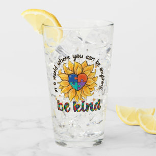 Autism Sunflower Be Kind Glass