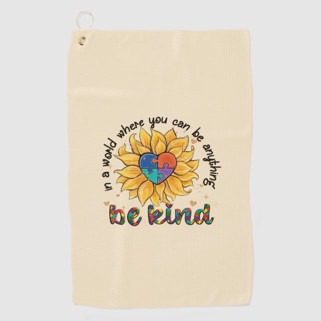 Autism Sunflower Be Kind Golf Towel (Front)