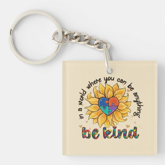 Autism Sunflower Be Kind Key Ring (Front)