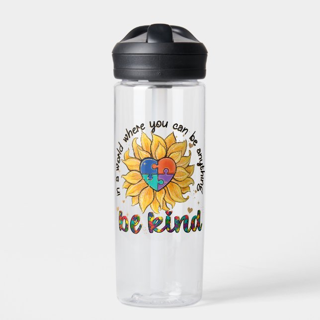 Autism Sunflower Be Kind Water Bottle (Front)