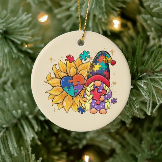 Autism Sunflower Gnome Ceramic Tree Decoration (Tree)
