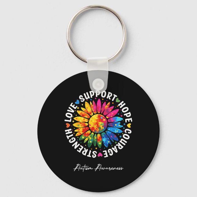 Autism Support Colourful Sunflower Autism Awarenes Key Ring (Front)