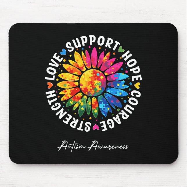 Autism Support Colourful Sunflower Autism Awarenes Mouse Mat (Front)