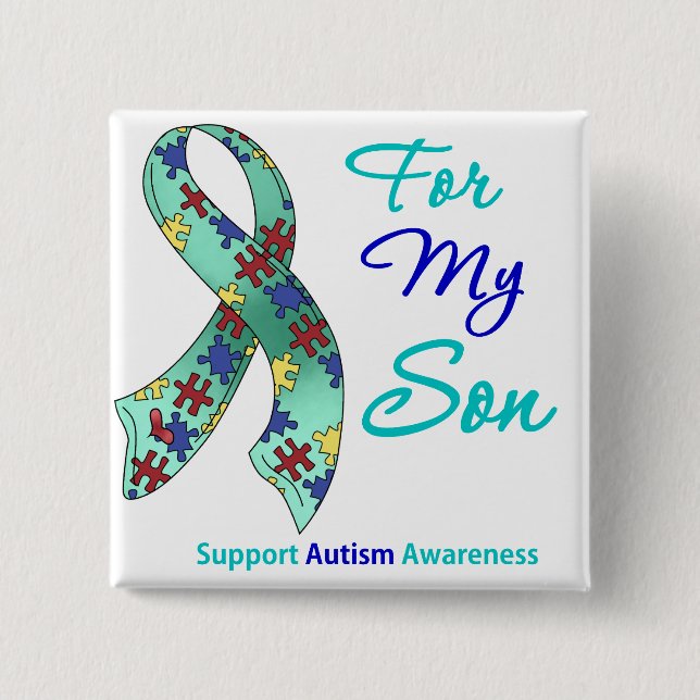 Autism Support For My Son 15 Cm Square Badge (Front)