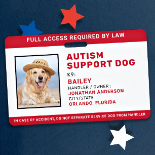 Autism Support Personalised Service Dog Photo ID Badge