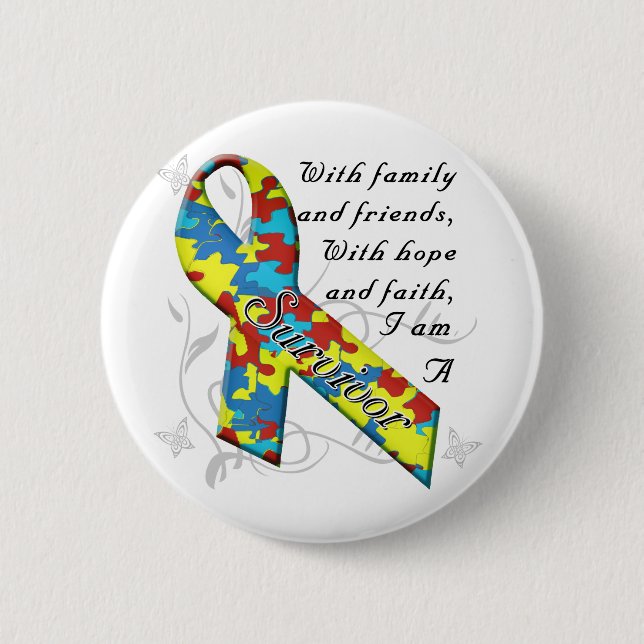 Autism Survivor 6 Cm Round Badge (Front)