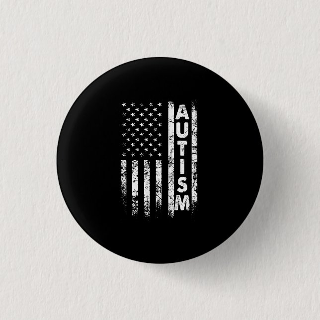Autism T-Shirt American Flag Grunge Shirt USA 3 Cm Round Badge (Front)