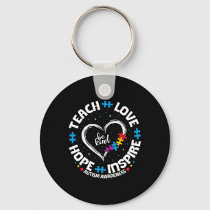 Autism Teach Love Inspire Hope Teacher Blue Autism Key Ring