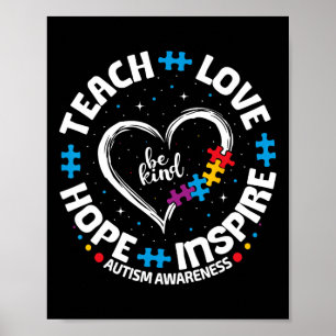 Autism Teach Love Inspire Hope Teacher Blue Autism Poster