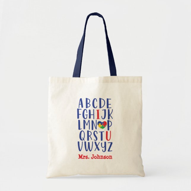 Autism Teacher Alphabet Personalised Tote Bag (Front)