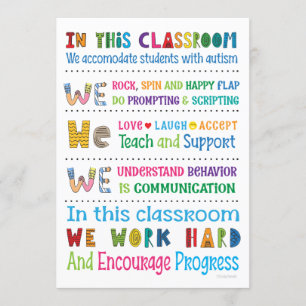 Autism Teacher Classroom Rules Mini Print Invitation