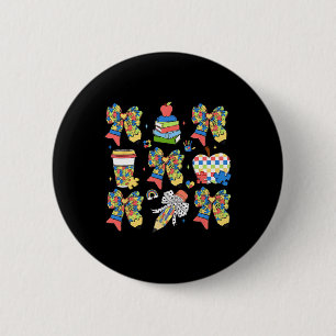 Autism Teacher Coquette Bow Puzzle Pencils Autism 6 Cm Round Badge