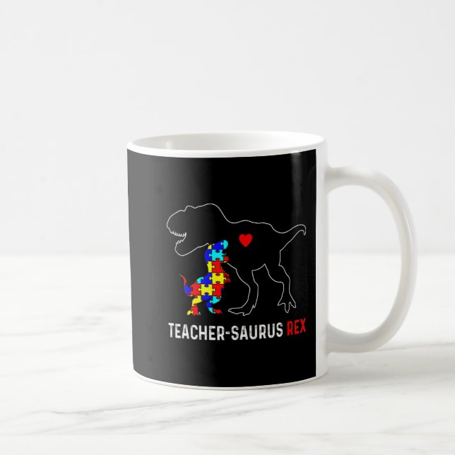 Autism Teacher Dinosaur Teachersaurus Rex Awarenes Coffee Mug (Right)