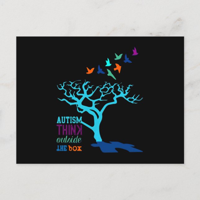 Autism Think Outside Box Autism Awareness Ribbon T Announcement Postcard (Front)