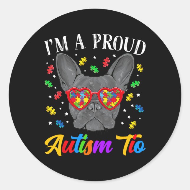 Autism Tio French Bulldog Dog Puzzle Gles  Classic Round Sticker (Front)