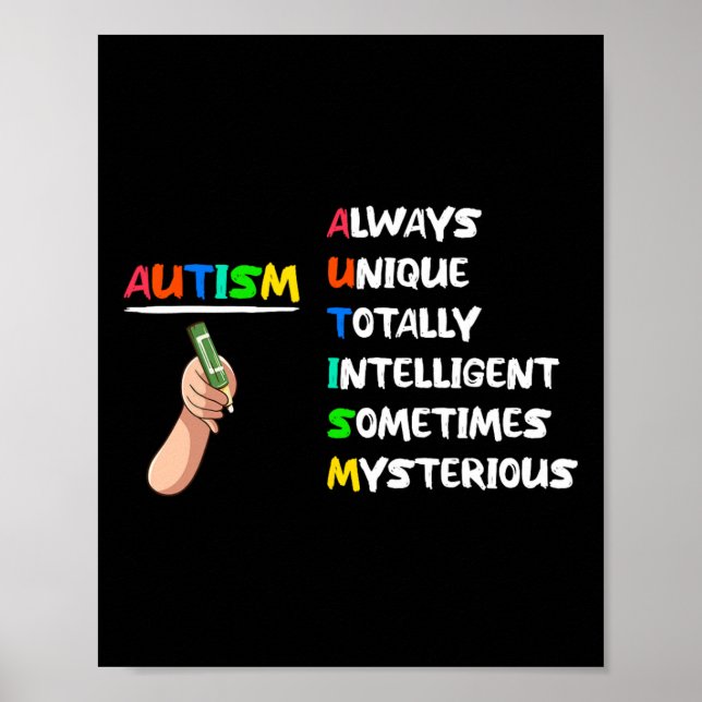 Autism Unique Totally Intelligent Sometimes Myster Poster (Front)