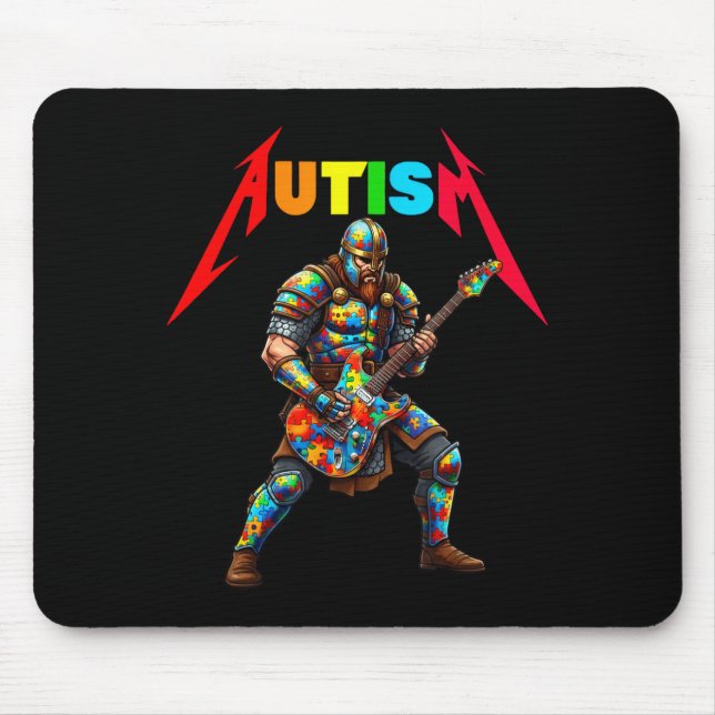 Autism viking guitar player rock music autism mouse mat (Front)