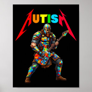 Autism viking guitar player rock music autism poster