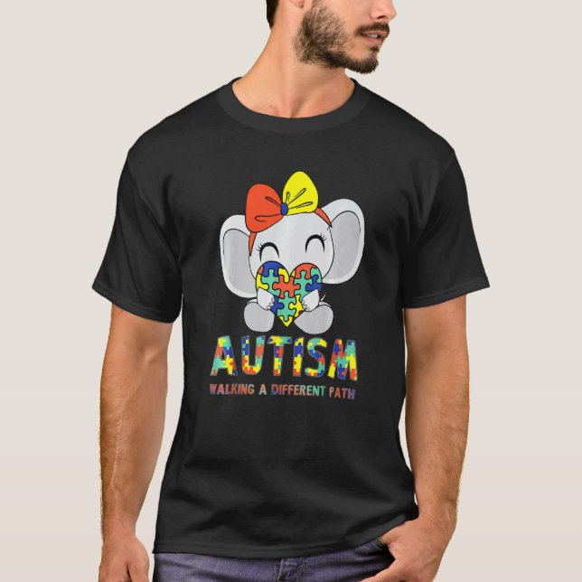 Autism Walking A Different Path Cute Elephant Auti T-Shirt (Front)