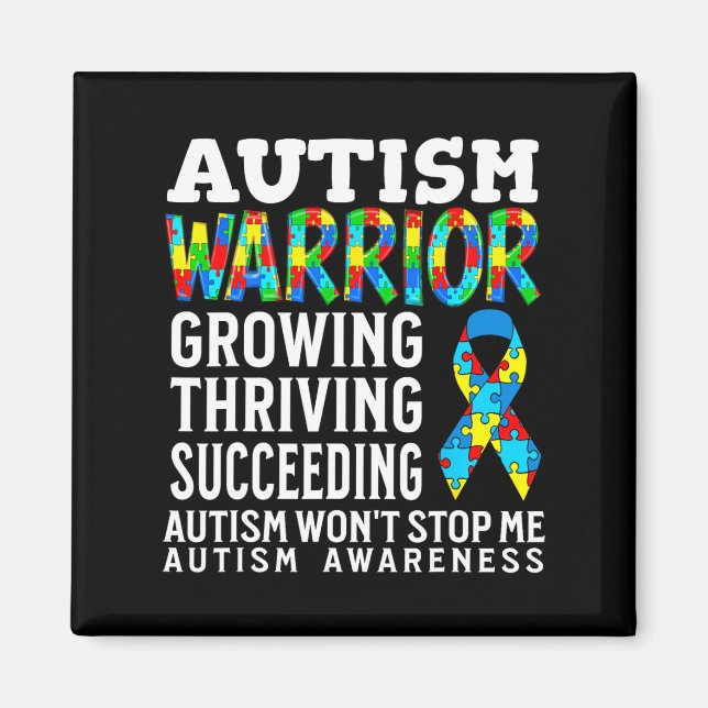 Autism Warrior Kids Puzzle Support Autism Awarenes Magnet (Front)