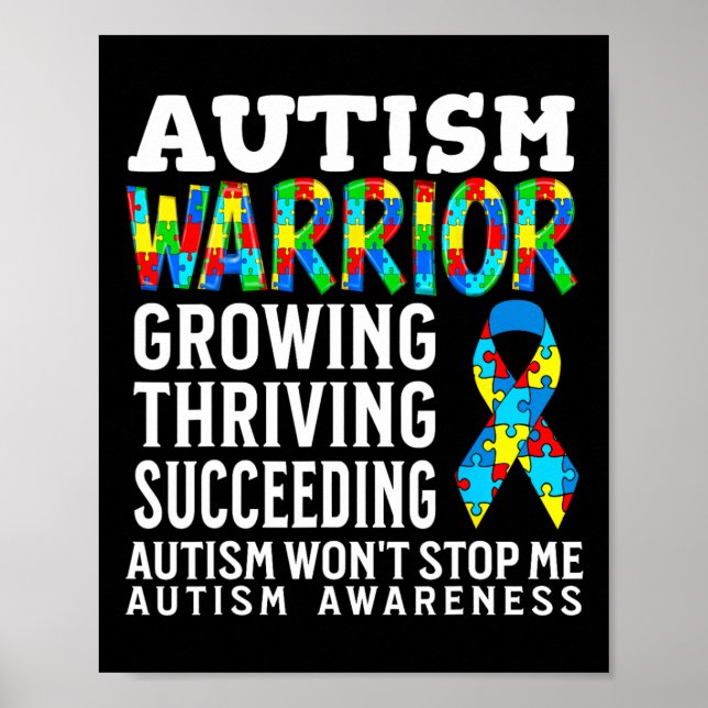 Autism Warrior Kids Puzzle Support Autism Awarenes Poster (Front)