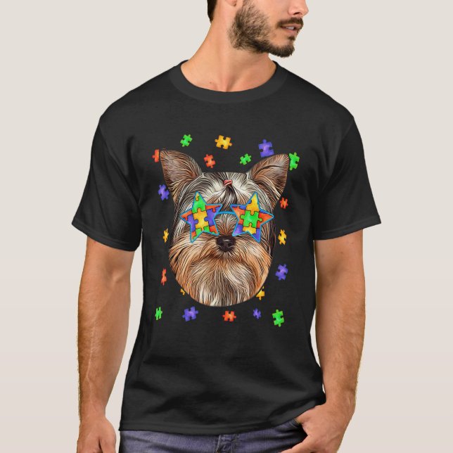 Autism Yorkshire Terrier Dog Puzzle Sunglasses Pet T-Shirt (Front)