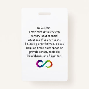 Autistic Accommodation Badge ID Badge