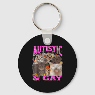Autistic And Gay Funny Cat Meme Bootleg Graphic Key Ring