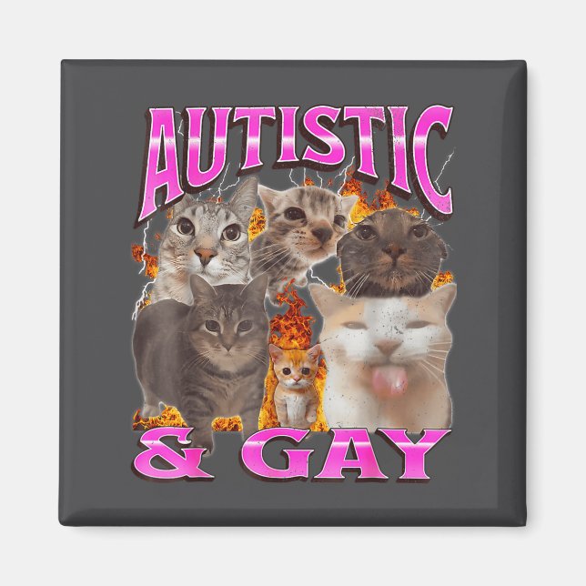 Autistic And Gay Funny Cat Meme Bootleg Graphic  Magnet (Front)