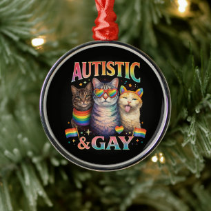 Autistic And Gay Funny Cat Metal Tree Decoration