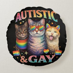 Autistic And Gay Funny Cat Round Cushion