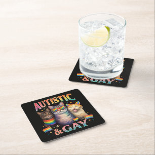 Autistic And Gay Funny Cat Square Paper Coaster