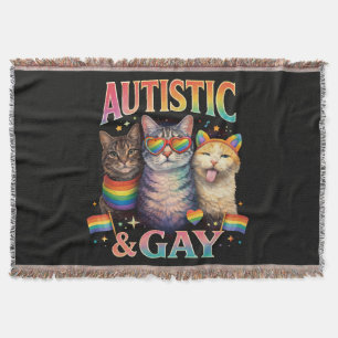 Autistic And Gay Funny Cat Throw Blanket