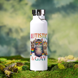 Autistic And Gay Funny Cat Water Bottle