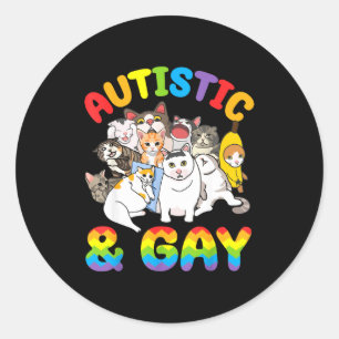 Autistic And Gay Funny Crying Meme Cats Pride Awar Classic Round Sticker