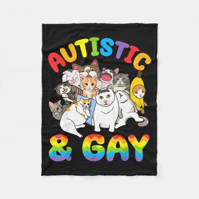 Autistic And Gay Funny Crying Meme Cats Pride Awar Fleece Blanket (Front)