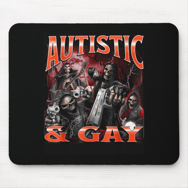 Autistic And Gay Funny Hard Skeleton Meme Bootleg  Mouse Mat (Front)