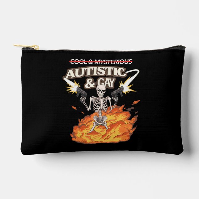 Autistic and Gay Skeleton Funny Autism Awareness Accessory Pouch (Front)