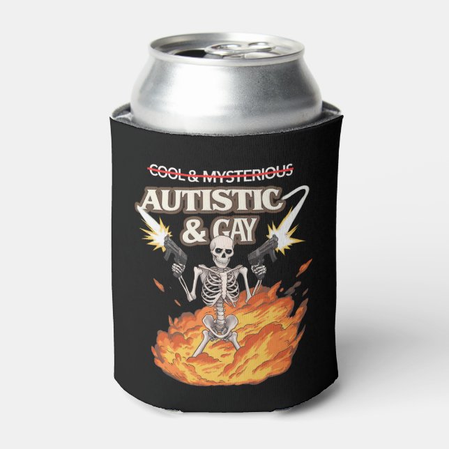 Autistic and Gay Skeleton Funny Autism Awareness Can Cooler (Can Front)