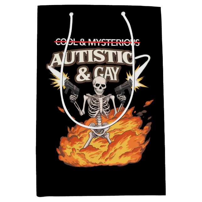 Autistic and Gay Skeleton Funny Autism Awareness Medium Gift Bag (Front)