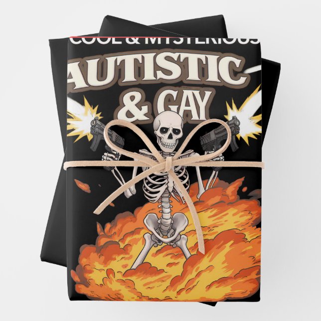 Autistic and Gay Skeleton Funny Autism Awareness Wrapping Paper Sheet (In situ)