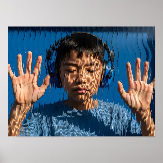 Autistic asian child boy with blue noise cancellin poster (Front)