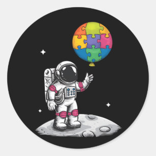 Autistic Astronaut Balloon Space Autism Awareness Classic Round Sticker