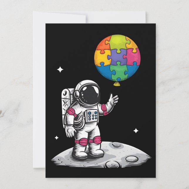 Autistic Astronaut Balloon Space Autism Awareness Invitation (Front)
