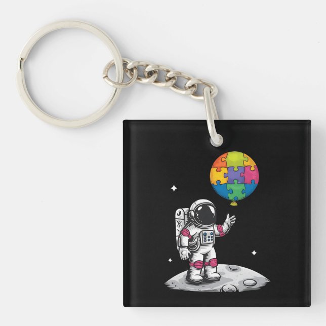 Autistic Astronaut Balloon Space Autism Awareness Key Ring (Front)