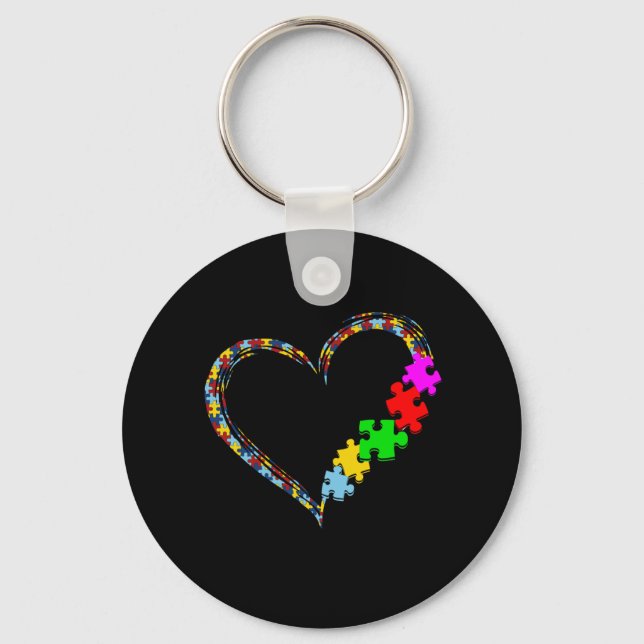 Autistic | Autism Awareness Heart Puzzle Piece Key Ring (Front)