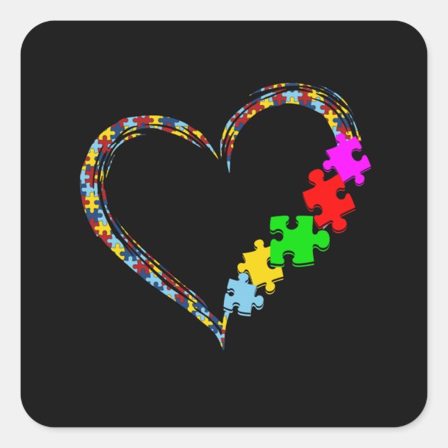Autistic | Autism Awareness Heart Puzzle Piece Square Sticker (Front)