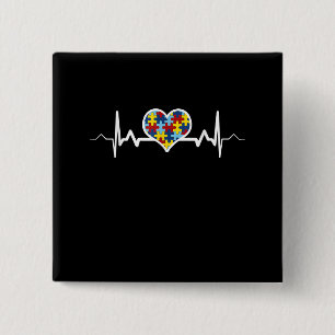 Autistic   Autism Awareness Heartbeat Puzzle Pride 15 Cm Square Badge