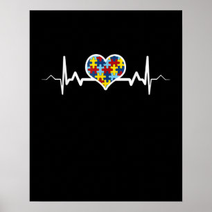 Autistic Autism Awareness Heartbeat Puzzle Pride Poster